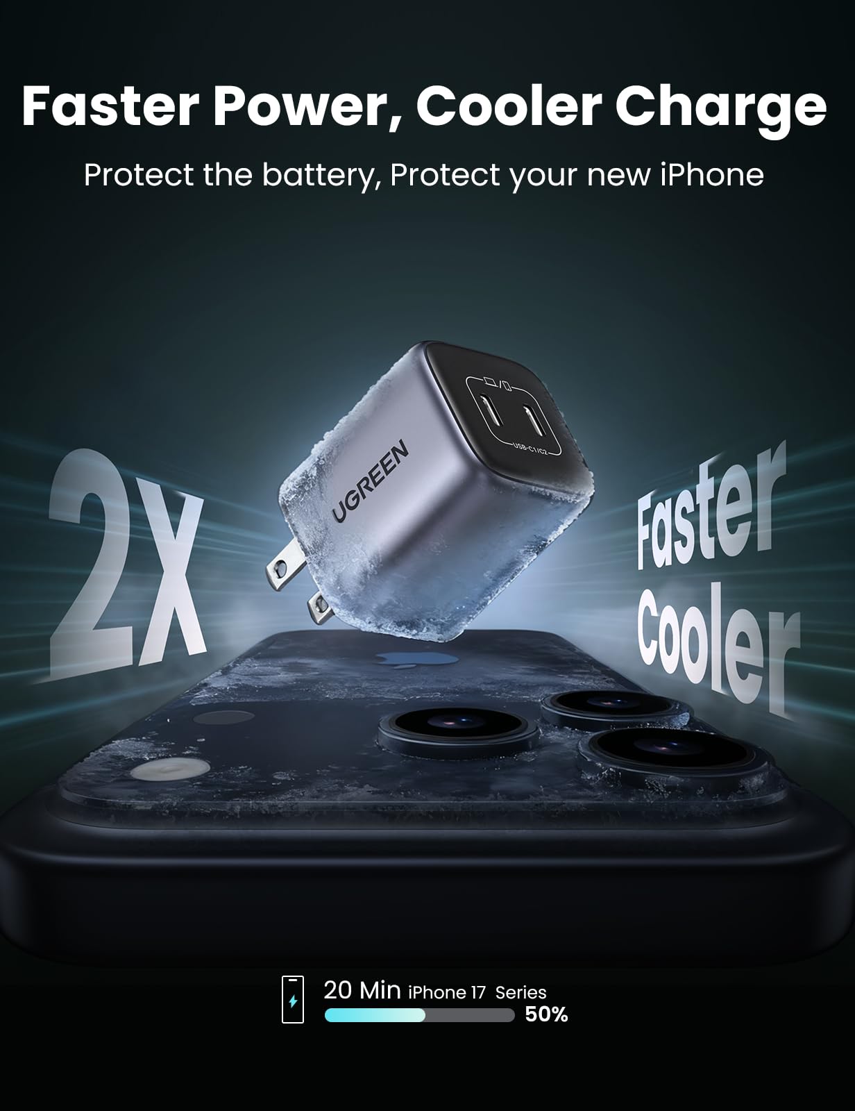 UGREEN Nexode 45W USB C Charger Block, GaN PPS Dual Port USB C Fast Charger Super Fast Charge 2.0 Wall Plug Compatible with Galaxy S26 S25 S24 Ultra S23 A54, iPhone 17 16 Pro Max, iPad, Pixel 10 9 8