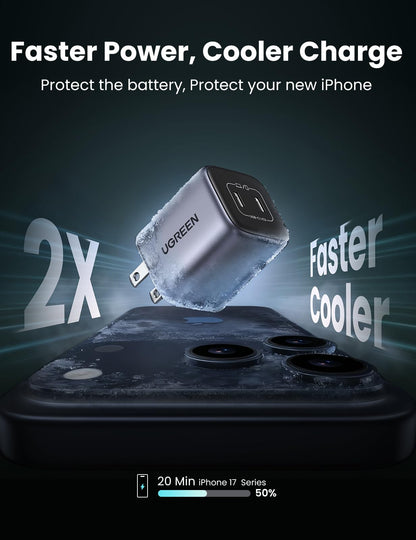 UGREEN Nexode 45W USB C Charger Block, GaN PPS Dual Port USB C Fast Charger Super Fast Charge 2.0 Wall Plug Compatible with Galaxy S26 S25 S24 Ultra S23 A54, iPhone 17 16 Pro Max, iPad, Pixel 10 9 8