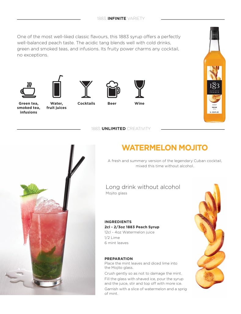 Maison Routin 1883 Peach Syrup, Pet Bottle 1000 Milliliter 1883 MAISON ROUTIN