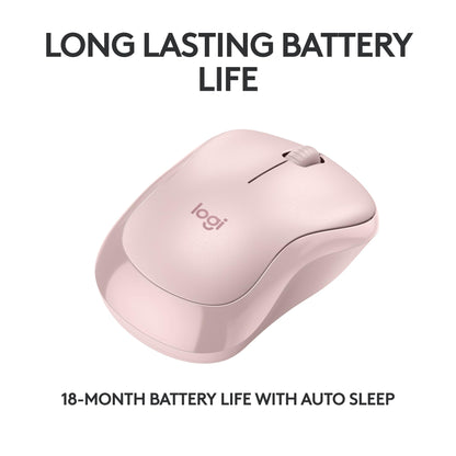 Logitech M240 Silent Bluetooth Mouse, Wireless, Compact, Portable, Smooth Tracking, 18-Month Battery, for Windows, macOS, ChromeOS, Compatible with PC, Mac, Laptop, Tablets - Rose