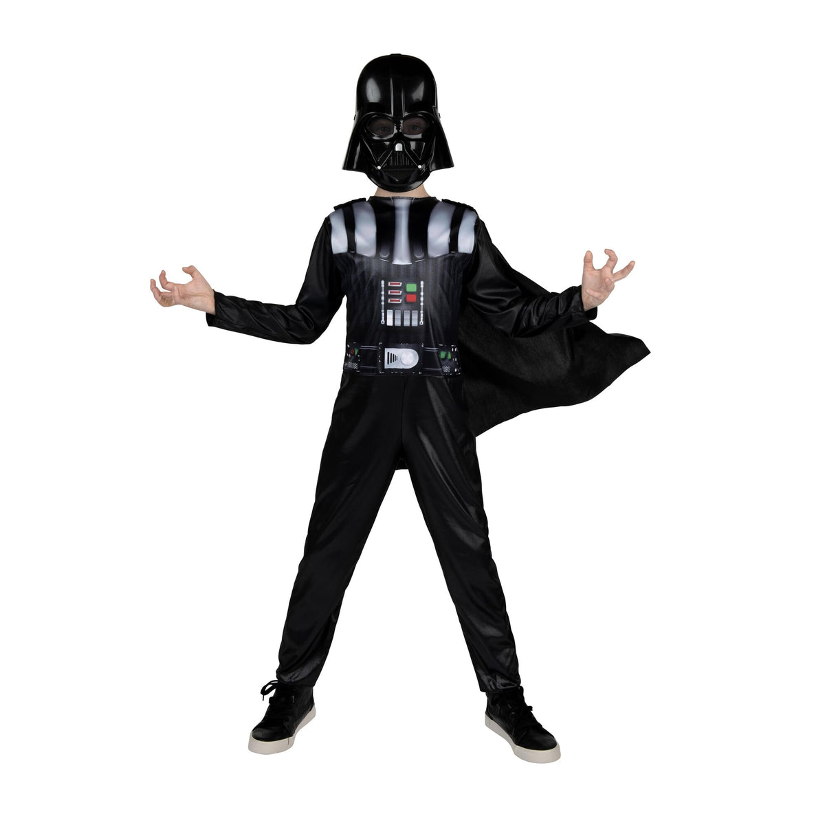 Star Wars Darth Vader Official Youth Halloween Costume - Printed Jumpsuit with Cape and Plastic Mask (S) Black