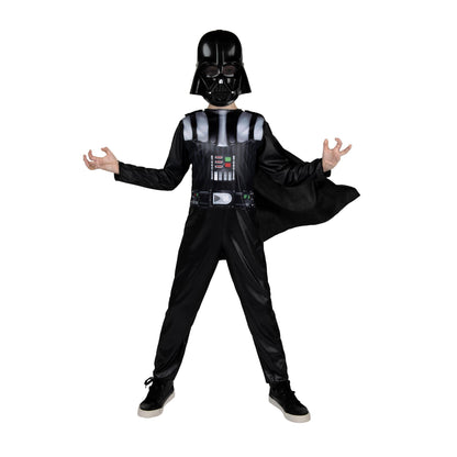 Star Wars Darth Vader Official Youth Halloween Costume - Printed Jumpsuit with Cape and Plastic Mask (S) Black