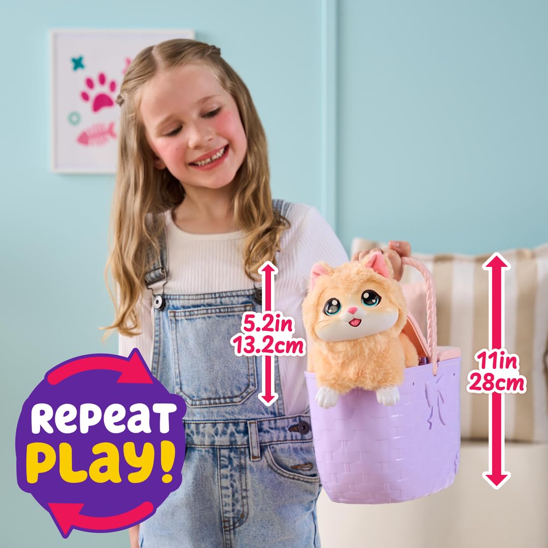 Little Live Pets Mama Surprise Kittens, Interactive Mama with 15+ Sounds & Reactions, Basket 11.4" Tall, Has 3 Surprise Babies, Reacts to Touch, Feeds on Fish, Portable Basket, Gift for Ages 4+