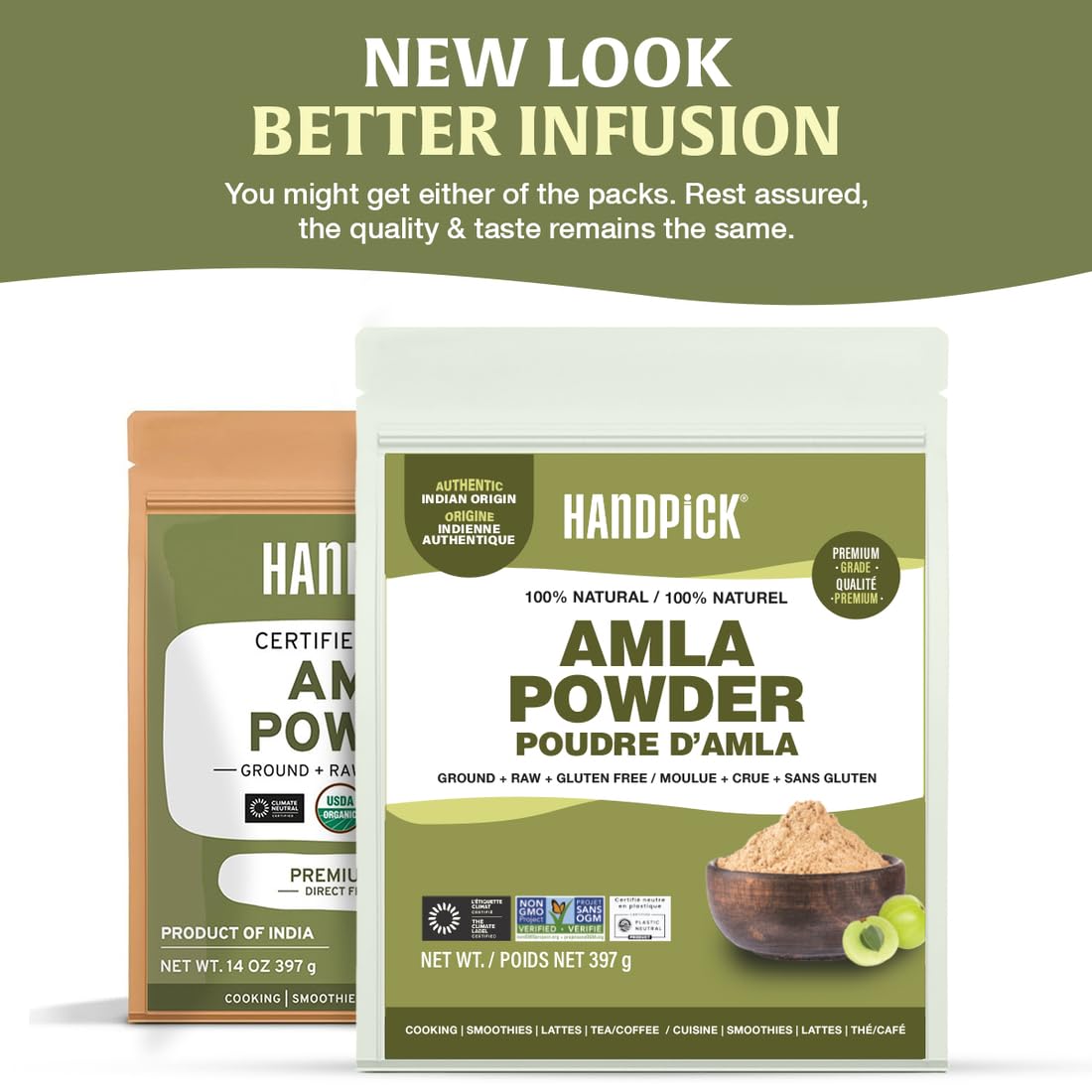 HANDPICK, Amla Powder (397gm/14oz) Halal Amalaki, Non-GMO | 100% Raw and Natural - Lab Tested for Purity | Indian Gooseberry Powder | Resealable Zip Lock Pouch