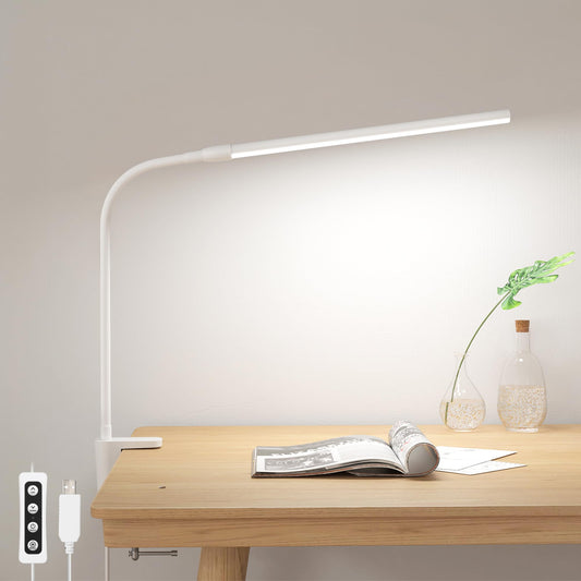 Lepro LED Desk Lamp with Clamp, USB Powered Clip on Light for Reading, 3 Color Modes & 10 Brightness, Eye-Caring Flicker-Free Task Light for Home Office, Bedside, Fits up to 1.97in Thick Desk, White - Available at All In One Marketplace Canada