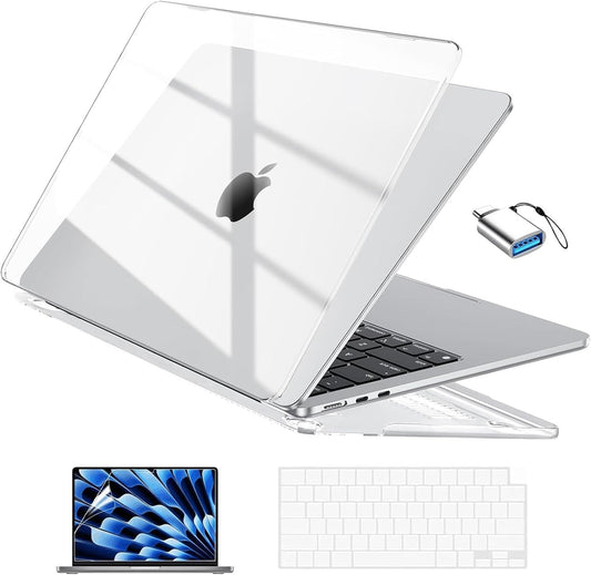 EooCoo Case Compatible with MacBook Air 13 inch M5 M4 M3 M2 2026-2022 A3449 A3240 A3113 A2681, 13.6" Hard Case Cover & Keyboard Skin & Screen Protector for Laptop Air 13.6 inch - Crystal Clear