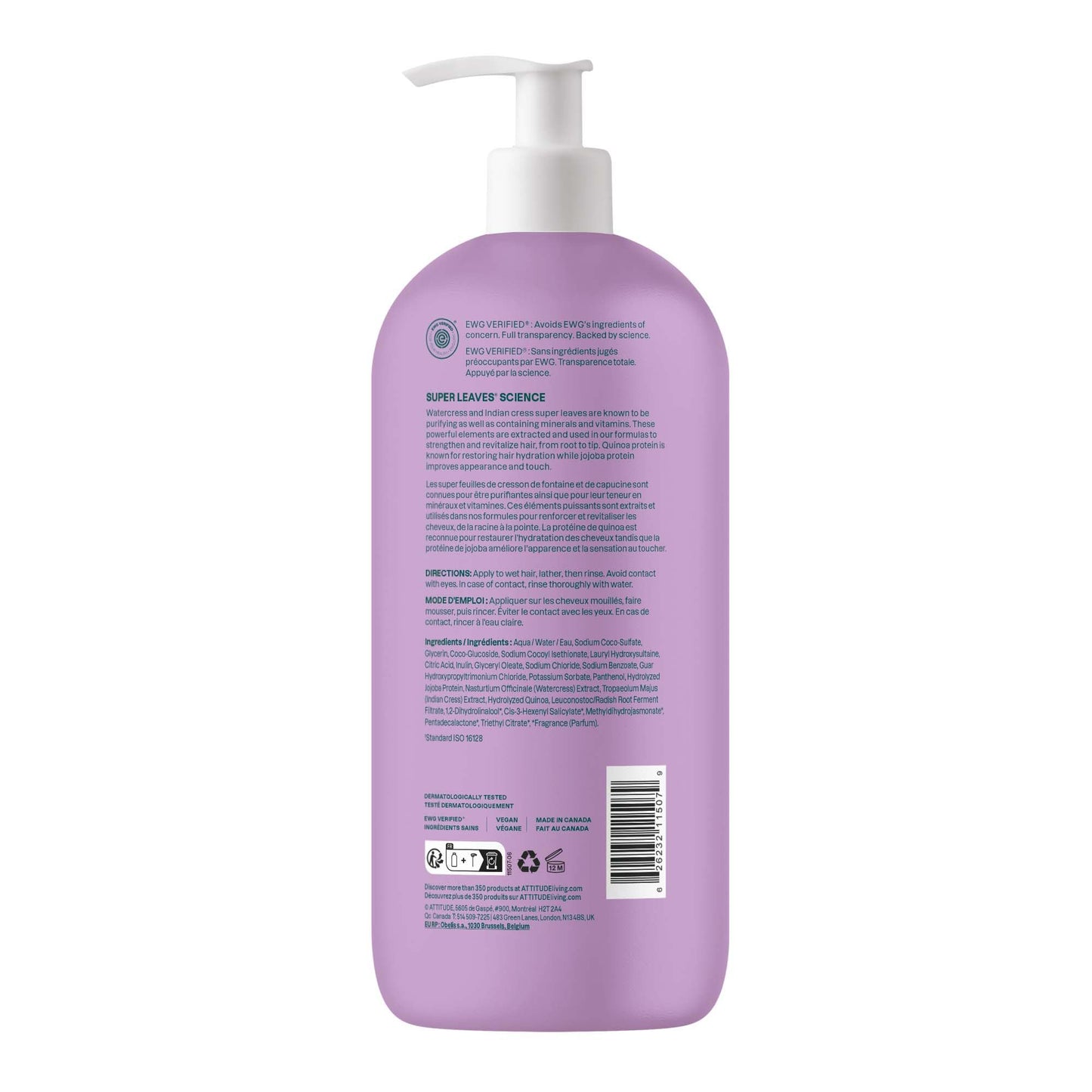 ATTITUDE Moisture Rich Hair Shampoo, Made in Canada, EWG Verified, For Dry and Damaged Hair, Naturally Derived Ingredients, Vegan and Plant Based, Quinoa and Jojoba, 946 mL - Available at All In One Marketplace Canada
