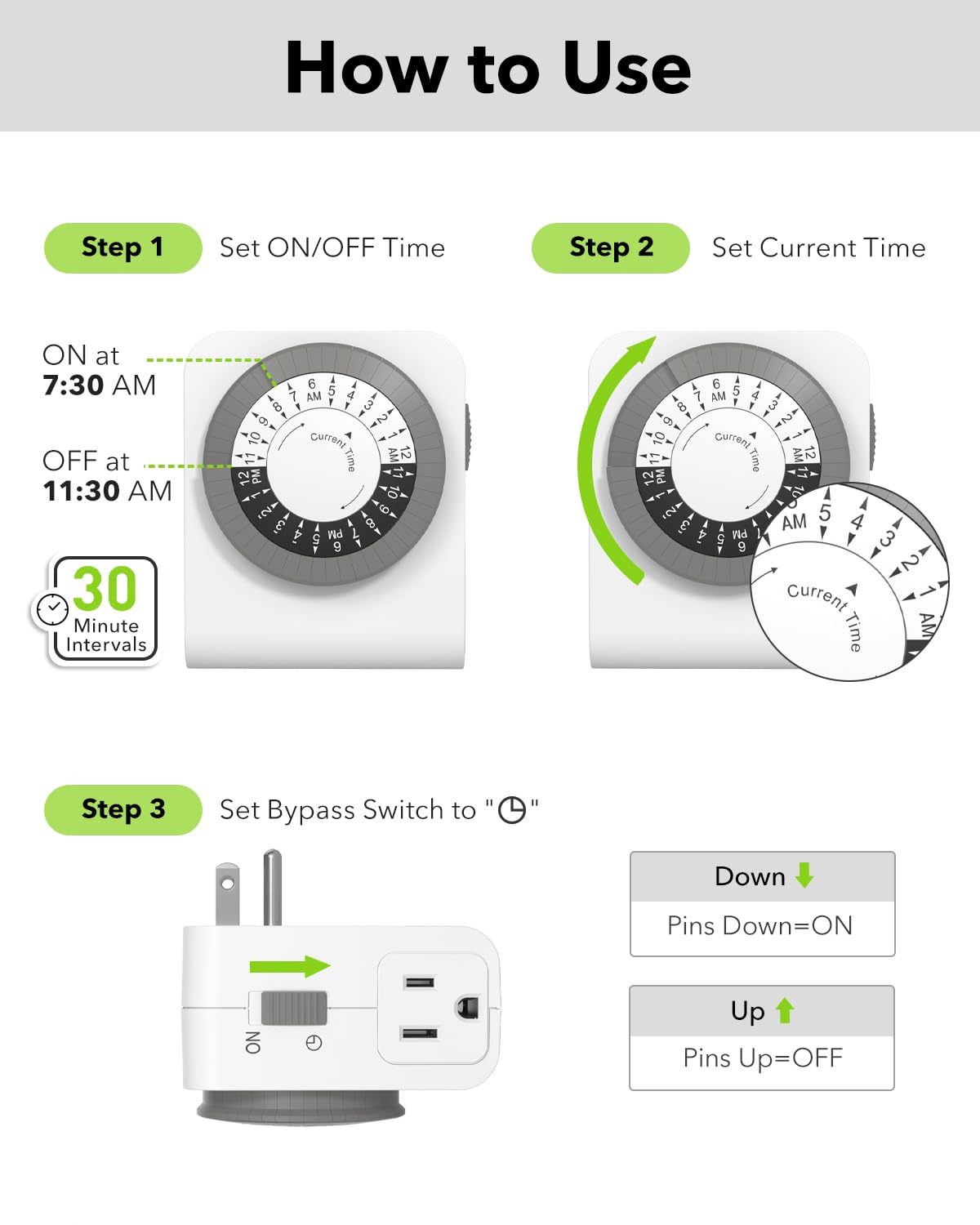 BN-LINK Indoor Dual Outlet Timers, Heavy-Duty Mechanical, 24-Hour, 3-Prong Design with 30-Minute Intervals for Lamps, Indoor Lighting, and Christmas Lights, White, 15A, 1875W, 2 Pack 🍁 All In One Marketplace Canada