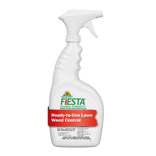 Neudorff Fiesta Lawn Weed Killer Double Strength RTU, See Results in Hours & Can Reseed Lawn 1 Day After Treatment, People & Pets Can Enter Treated Area When Spray Dries, Made with Iron (946 ML)