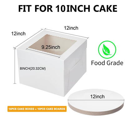 Packpal 20Pack 12 Inch Cake Boxes With Cake Boards (10 boxes & 10 boards), 12X12X8 Inch White Bakery Boxes With Windown For Cajas Pasteles, Cookie, Pastries,Pie, Wedding, Birthday, Fathers day 🍁 All In One Marketplace Canada