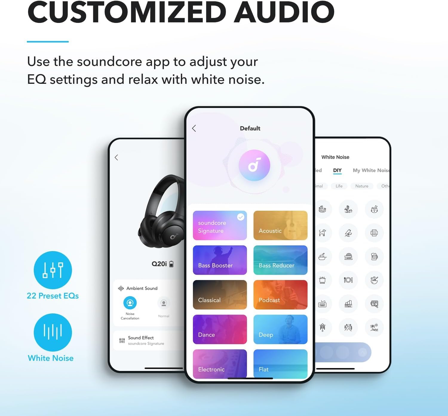 soundcore by Anker Q20i Hybrid Active Noise Cancelling Headphones, Wireless Over-Ear Bluetooth, 40H Long ANC Playtime, Hi-Res Audio, Big Bass, Customize via an App, Transparency Mode, Ideal for Travel - Available at All In One Marketplace Canada