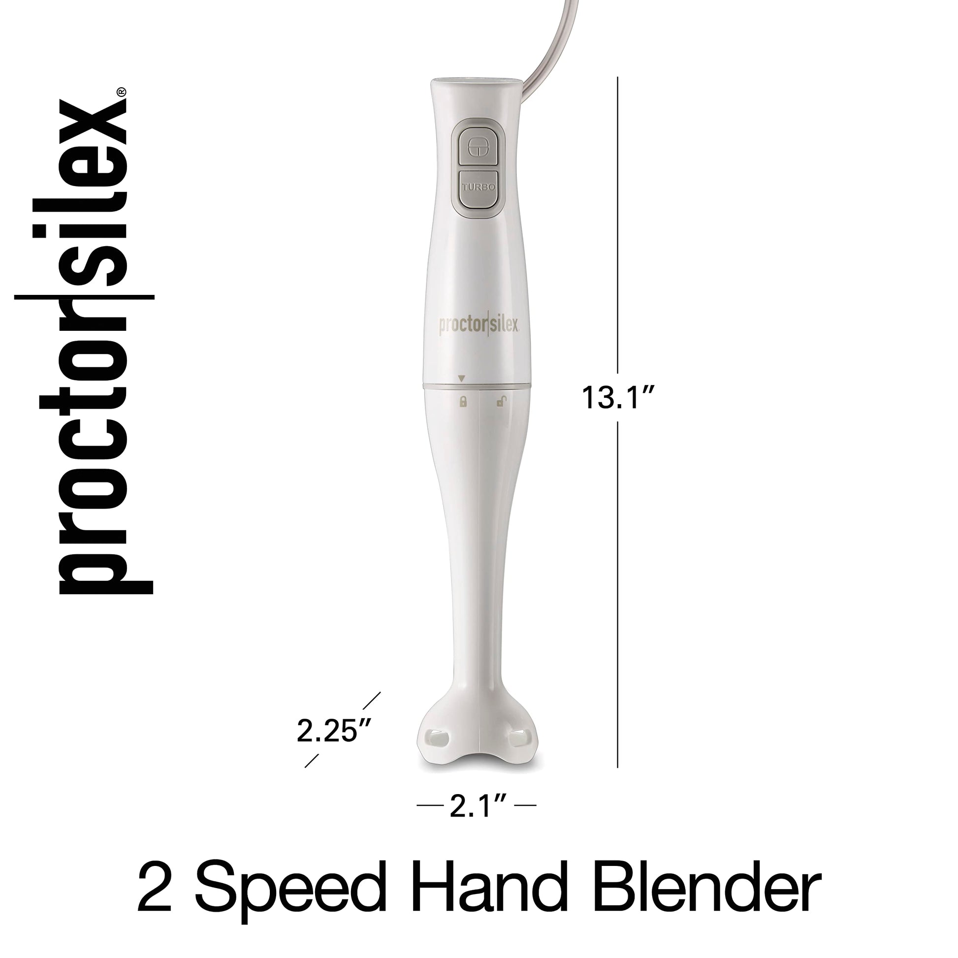 Proctor Silex Electric Immersion Blender with Detachable Dishwasher Safe Handheld Hand Blender Stick, 2-Speeds, 150 Watts, White (59739) Proctor Silex