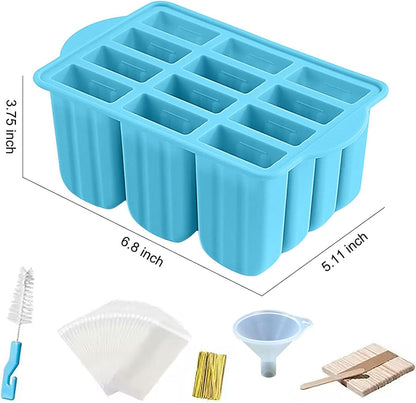 POLCANUR Popsicle Molds Silicone BPA-Free,12 Pieces Popsicle Trays for Freezer,Homemade Ice Cream Popsicle Molds,Large Ice Pop Maker Set,Reusable Ice Lolly Mould with 50PCS Popsicle Sticks - Available at All In One Marketplace Canada