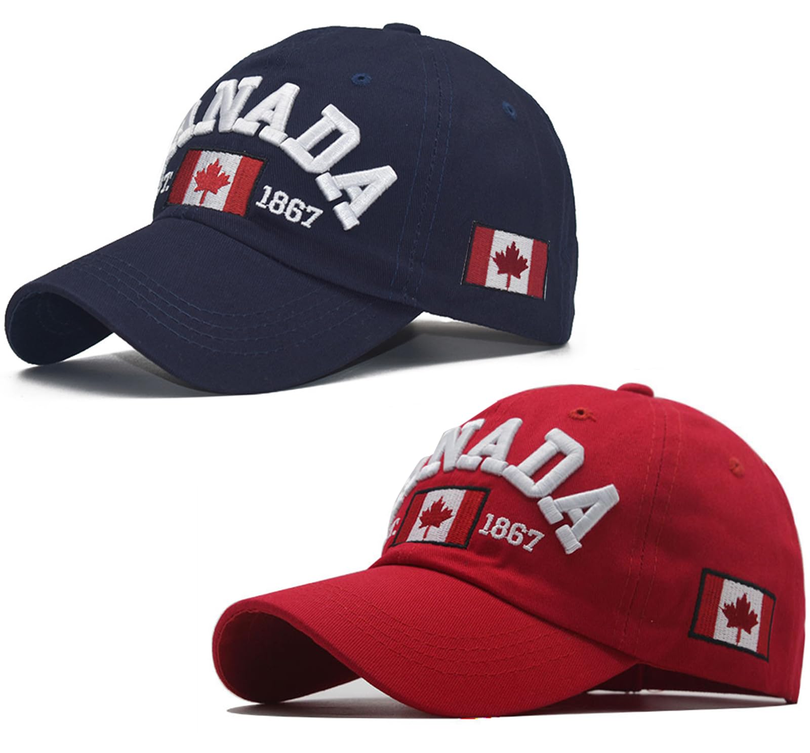 Navy Blue and Red Canada Baseball Cap for Men Women, Canada Day Maple Leaf Flag Embroidered Adjustable Dad Hat Golf Cap Sport Outdoor Fitted Plain Cap
