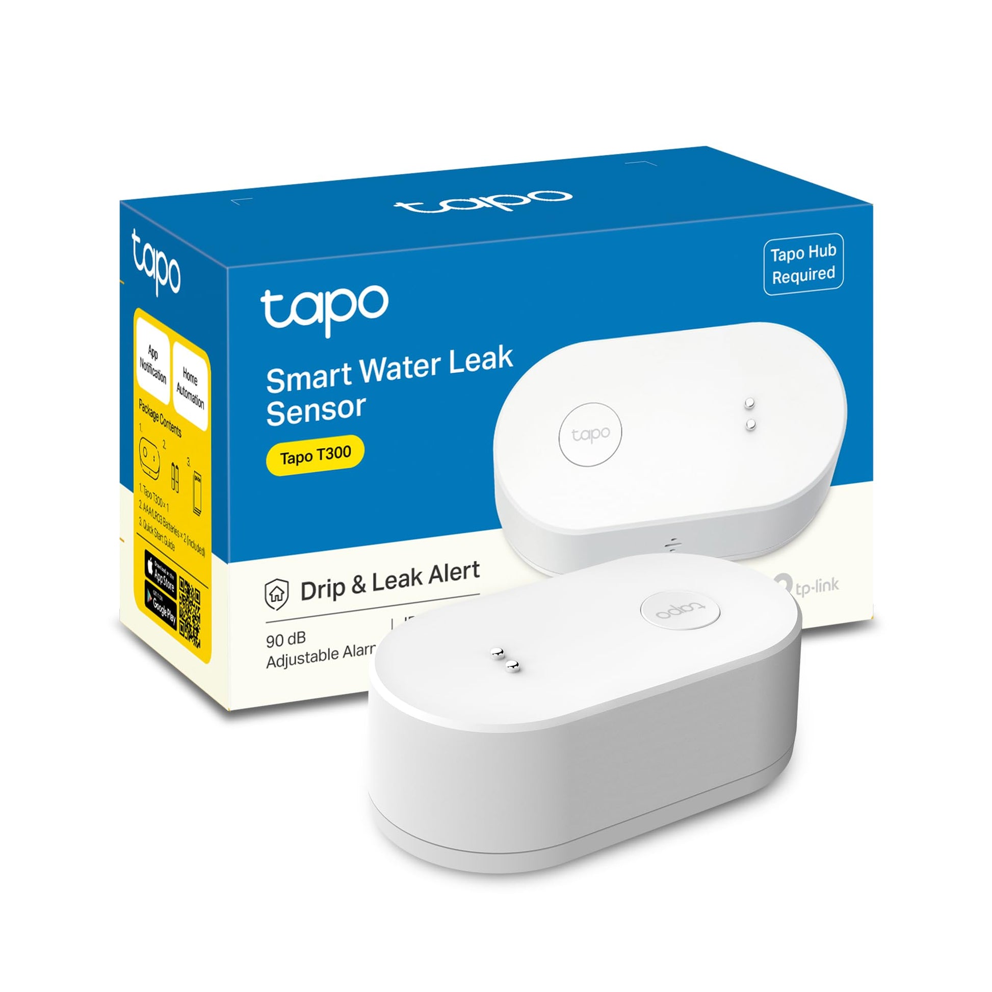 TP-Link Tapo Smart Water Leak Detector, Requires Tapo Hub, Water Leak Sensor Wi-Fi with Rapid Dripping Detection, 90dB Adjustable Alarm, App Alerts, Compatible with Alexa and Google Home, T300 Tapo