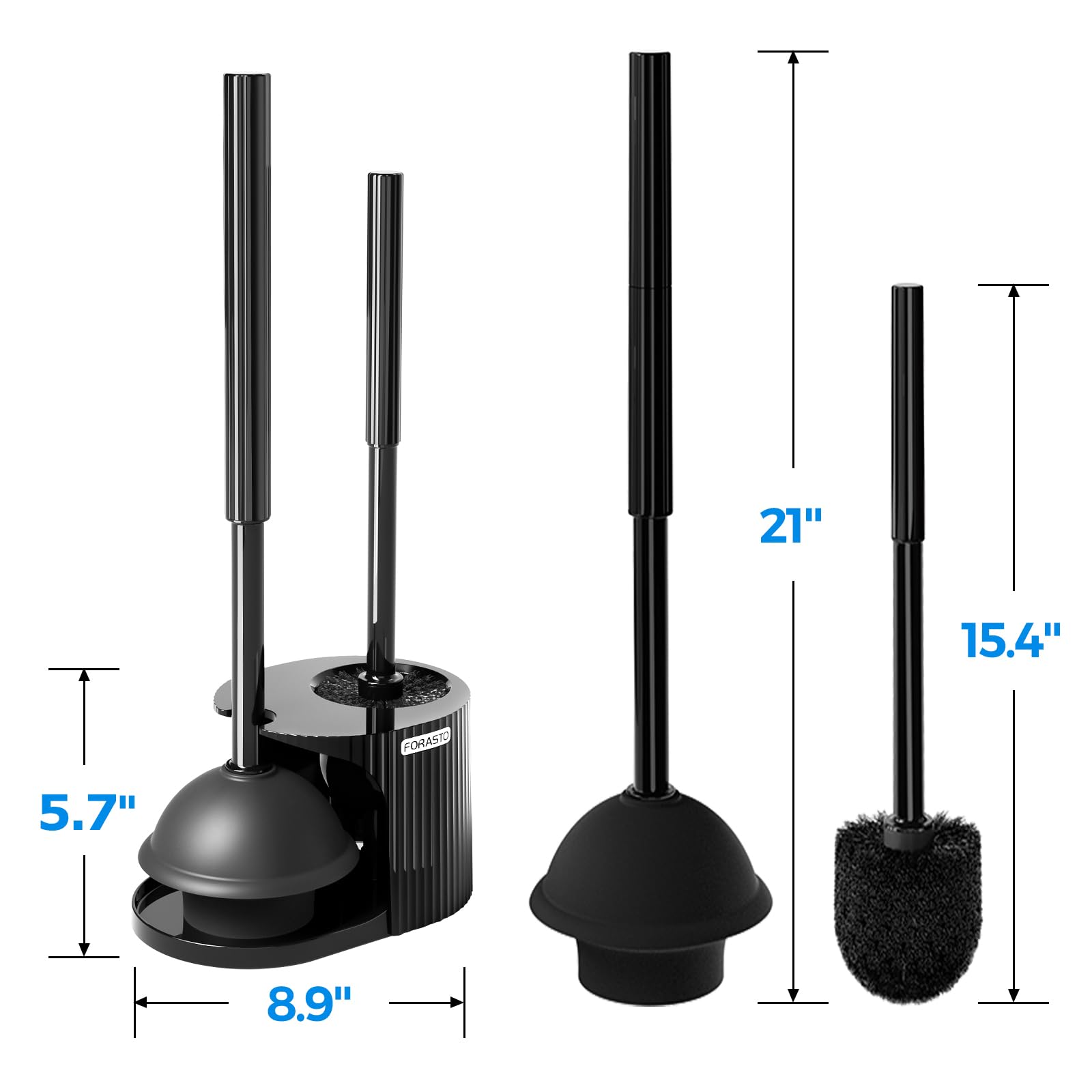 FORASTO 2 in 1 Toilet Brush and Plunger Set, Extended Handle, Bathroom Cleaning Tools, Toilet Bowl Brush and Plungers Combo, Bathroom Cleaning Supplies, Charcoal - Available at All In One Marketplace Canada