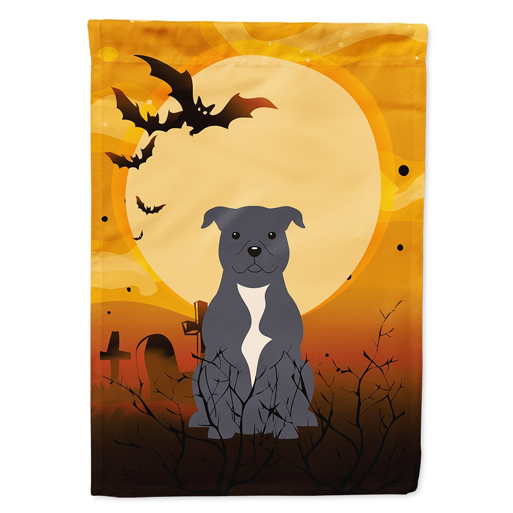 Caroline's Treasures BB4312CHF Halloween Staffordshire Bull Terrier Blue Flag Canvas House Size, Large, Multicolor