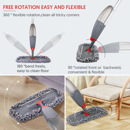 Spray Mop for Floor Cleaning, Domi-patrol Microfiber Floor Mop Dry Wet Mop Spray with 3 Washable Mop Pads & Refillable Bottle, Dust Cleaning Mop for Hardwood Laminate Tile Floors, Gray - Available at All In One Marketplace Canada