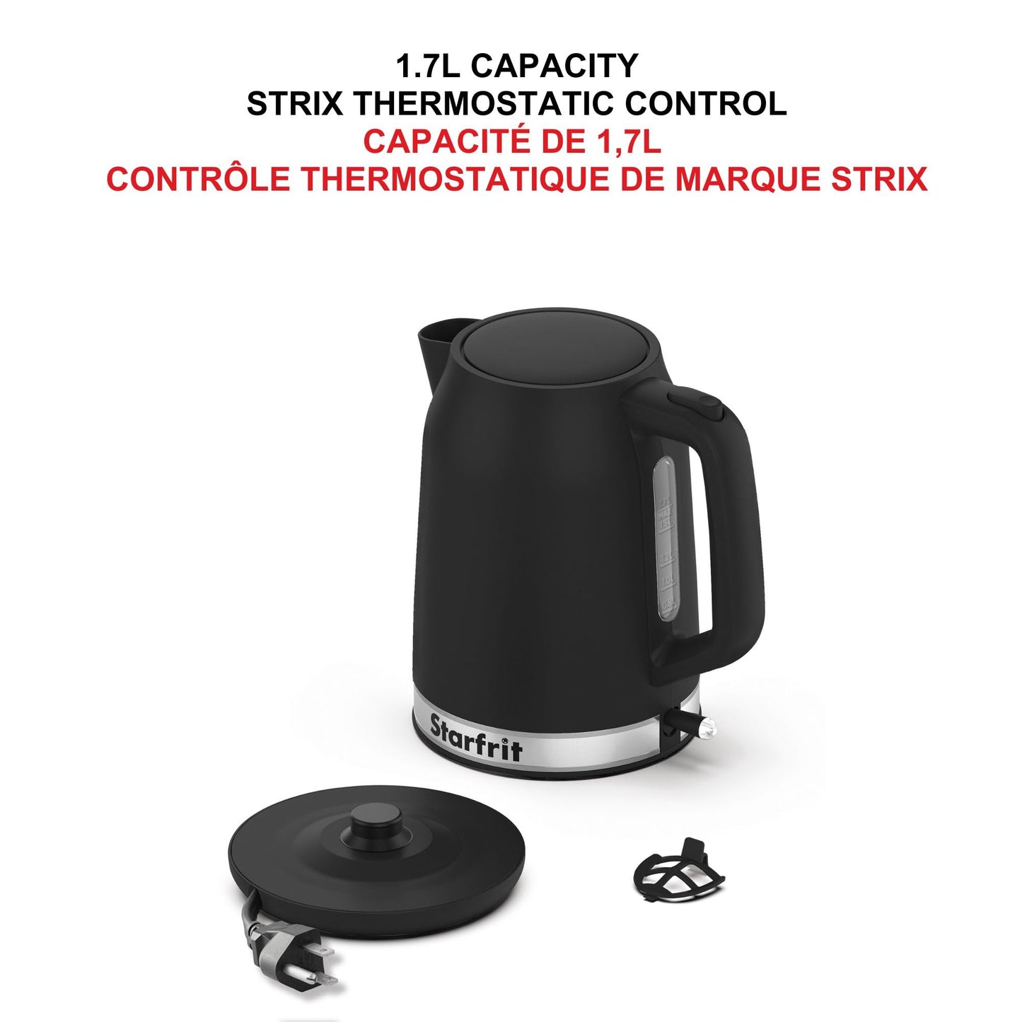 Starfrit Electric Kettle - 1.7L Capacity - Water Level Indicator - Automatic Shut-Off - 1500W – Black 🍁 All In One Marketplace Canada