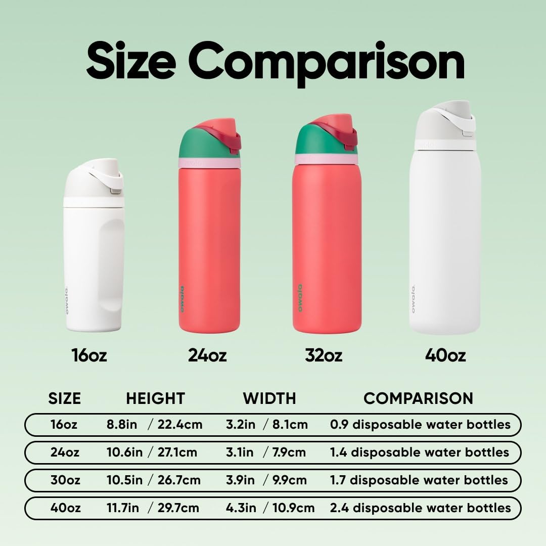 Bouteille d'eau isolée Owala FreeSip en acier inoxydable avec paille pour le sport, les voyages et l'école, sans BPA, 710 ml, Strawberry Field