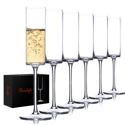 BACLIFE Crystal Champagne Flutes Set of 6 - Hand Blown Champagne Glasses with Long Stem - Elegant Sparkling Wine Stemware - Unique Gift for Birthday,Wedding, Christmas - 6.5 oz, Clear 🍁 All In One Marketplace Canada