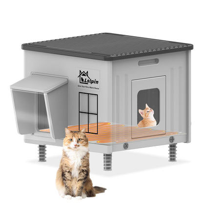 Indestructible Heated Cat House for Outside Cats Winter,Weatherproof & Insulated & Elevated Feral Cat House with Escape Door, Outdoor Indoor Cat Shelter for Stray Barn Cat 17.7×17.7×17.5 🍁 All In One Marketplace Canada
