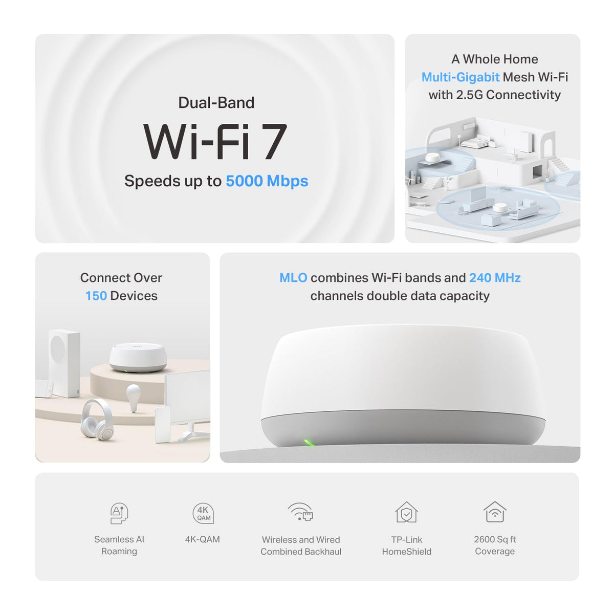 Deco BE25 BE5000 Dual-Band WiFi 7 Mesh, Add-On Unit, 1-Pack