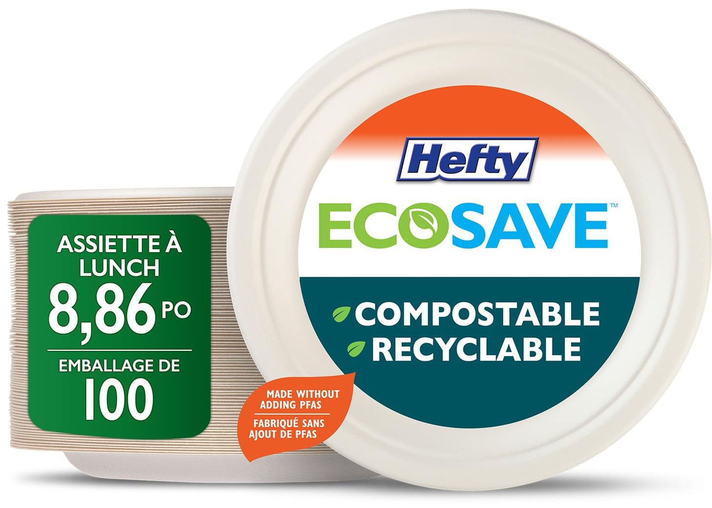 Hefty ECOSAVE Compostable Disposable Paper Plates Lunch 8.86", 100 Count 🍁 All In One Marketplace Canada