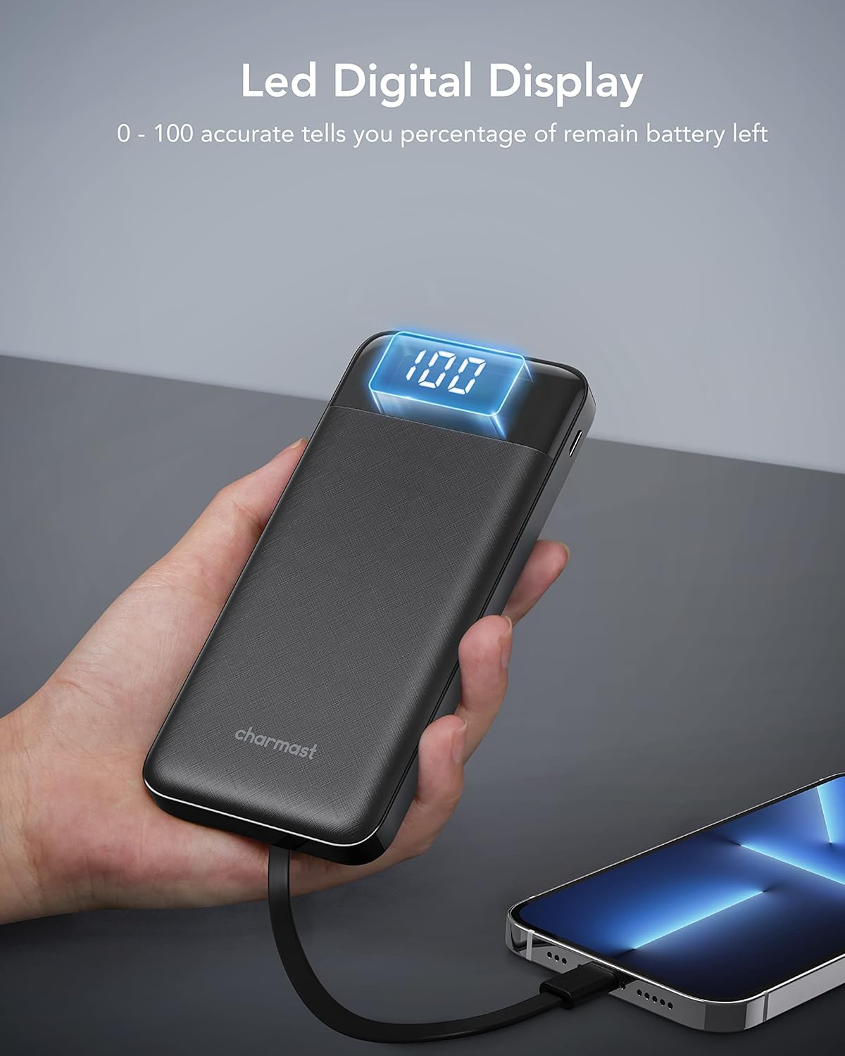 Charmast Power Bank with Built in Cables, 10000mAh USB C Battery Pack 6 Outputs 2 Inputs with LED Display Type C Powerbank Portable Charger Compatible with Smartphones Tablets and More (Black) - Available at All In One Marketplace Canada