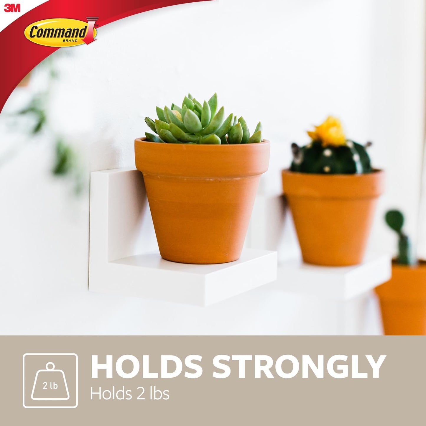 Command Display Floating Wall Shelves, 2 Ledges 8 Strips, Damage-free Decorating, Quartz Command