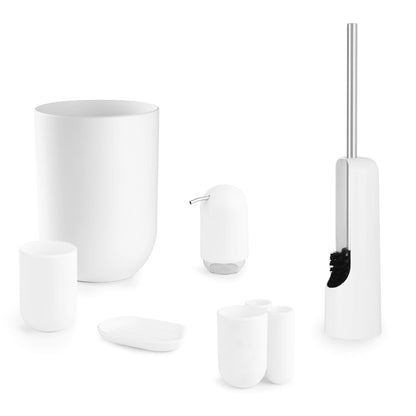 Umbra Touch Trash Can, Small 1.6-Gallon Garbage Bin with Swing Lid, Waste Basket for Bathroom or Office, White Umbra
