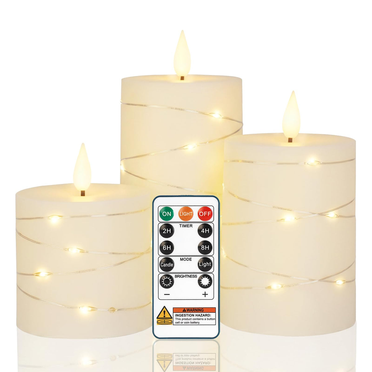 AMAGIC LED Pillar Candles with String Light, Flameless Ivory Candles 3 Pack 🍁 All In One Marketplace Canada