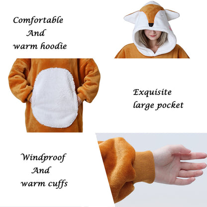 Queenshin Oversized Wearable Blanket Fluffy Hoodie for Women Men Fox 🍁 All In One Marketplace Canada