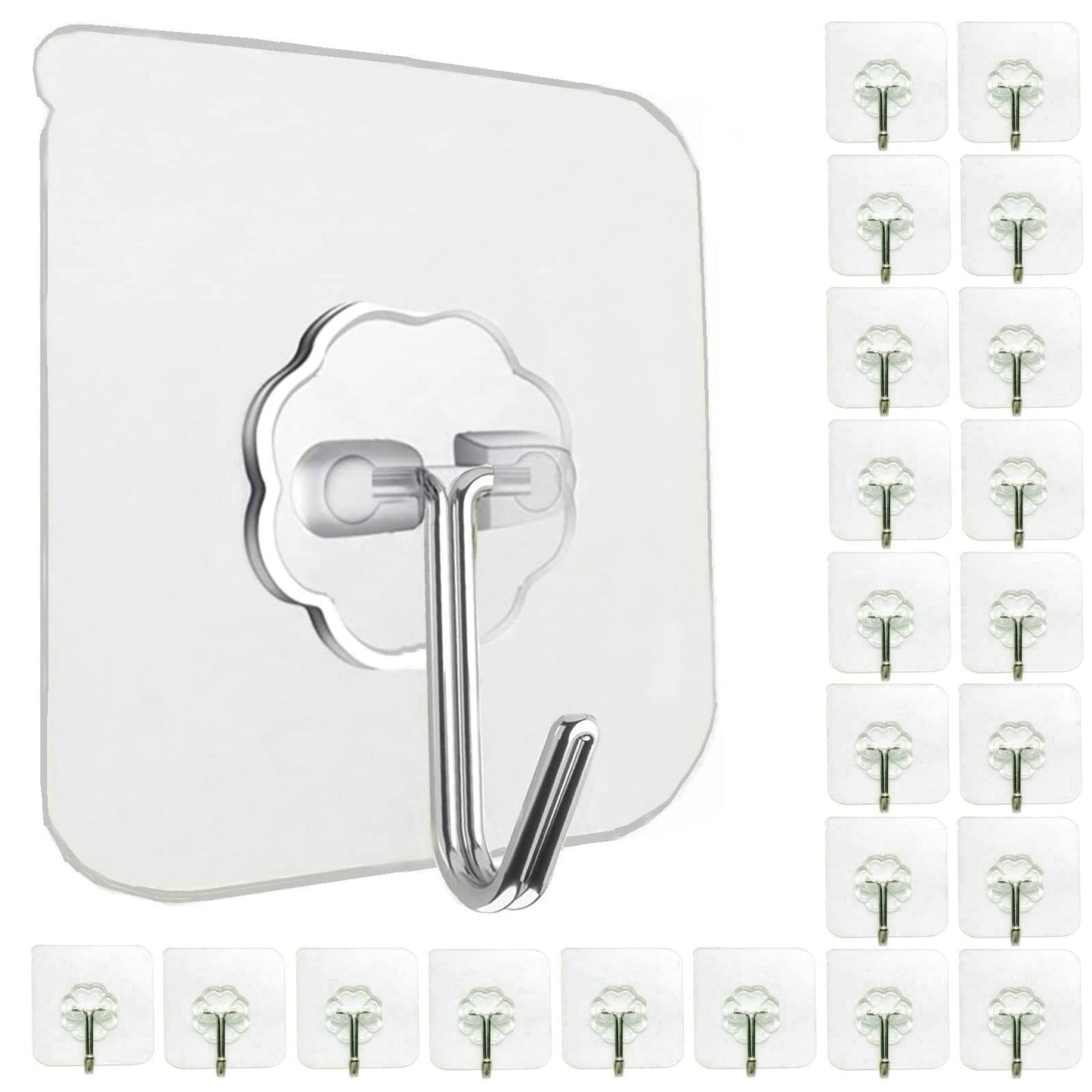 Jwxstore 24 Pack Wall Hooks for Hanging 33lb(Max) Heavy Duty Self Adhesive Hooks Transparent Waterproof Sticky Hooks for Keys Bathroom Shower Outdoor Kitchen Door Home Improvement Utility Hooks