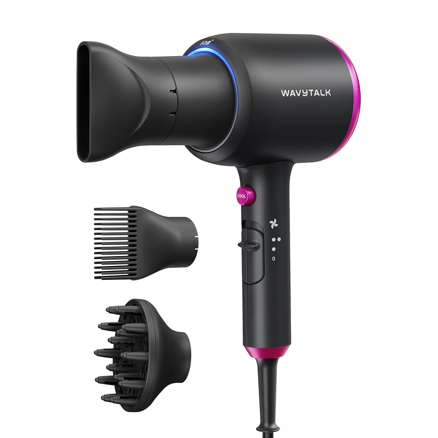 Wavytalk Hair Dryer with Diffuser, Blown Away Ionic Hair Dryer for Curly Hair, 1875W Fast Drying Blow Dryer with Ceramic Technology, 3 Attachments for All Hair Types, Light and Quiet, Muted Black - Available at All In One Marketplace Canada