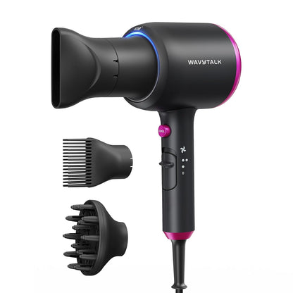 Wavytalk Hair Dryer with Diffuser, Blown Away Ionic Hair Dryer for Curly Hair, 1875W Fast Drying Blow Dryer with Ceramic Technology, 3 Attachments for All Hair Types, Light and Quiet, Muted Black - Available at All In One Marketplace Canada