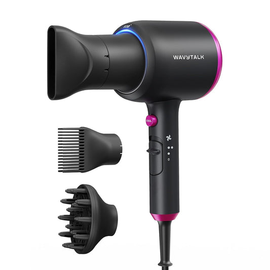 Wavytalk Hair Dryer with Diffuser, Blown Away Ionic Hair Dryer for Curly Hair, 1875W Fast Drying Blow Dryer with Ceramic Technology, 3 Attachments for All Hair Types, Light and Quiet, Muted Black - Available at All In One Marketplace Canada