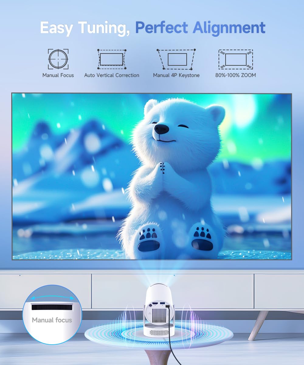 Magcubic Projector 4K with WiFi and Bluetooth, Mini Portable Projecteur with Auto Keystone, Outdoor Movie for Bedroom,200 ANSI,180 Degree Rotation,Built-in Apps (Manual Focus & HY300PRO+)