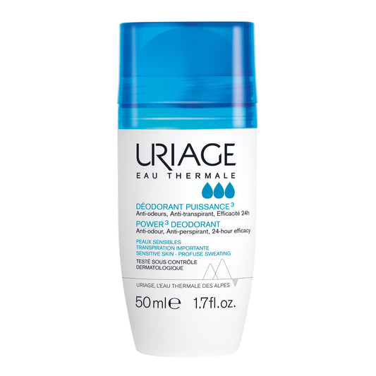 Uriage - Power 3 Clinical Strength Antiperspirant Deodorant - Roll-On Protection for Excessive Armpit Sweat - Men and Women - Combats Odor and Provides a Fresh, Clean Feeling for 24hr - 50ml - Available at All In One Marketplace Canada
