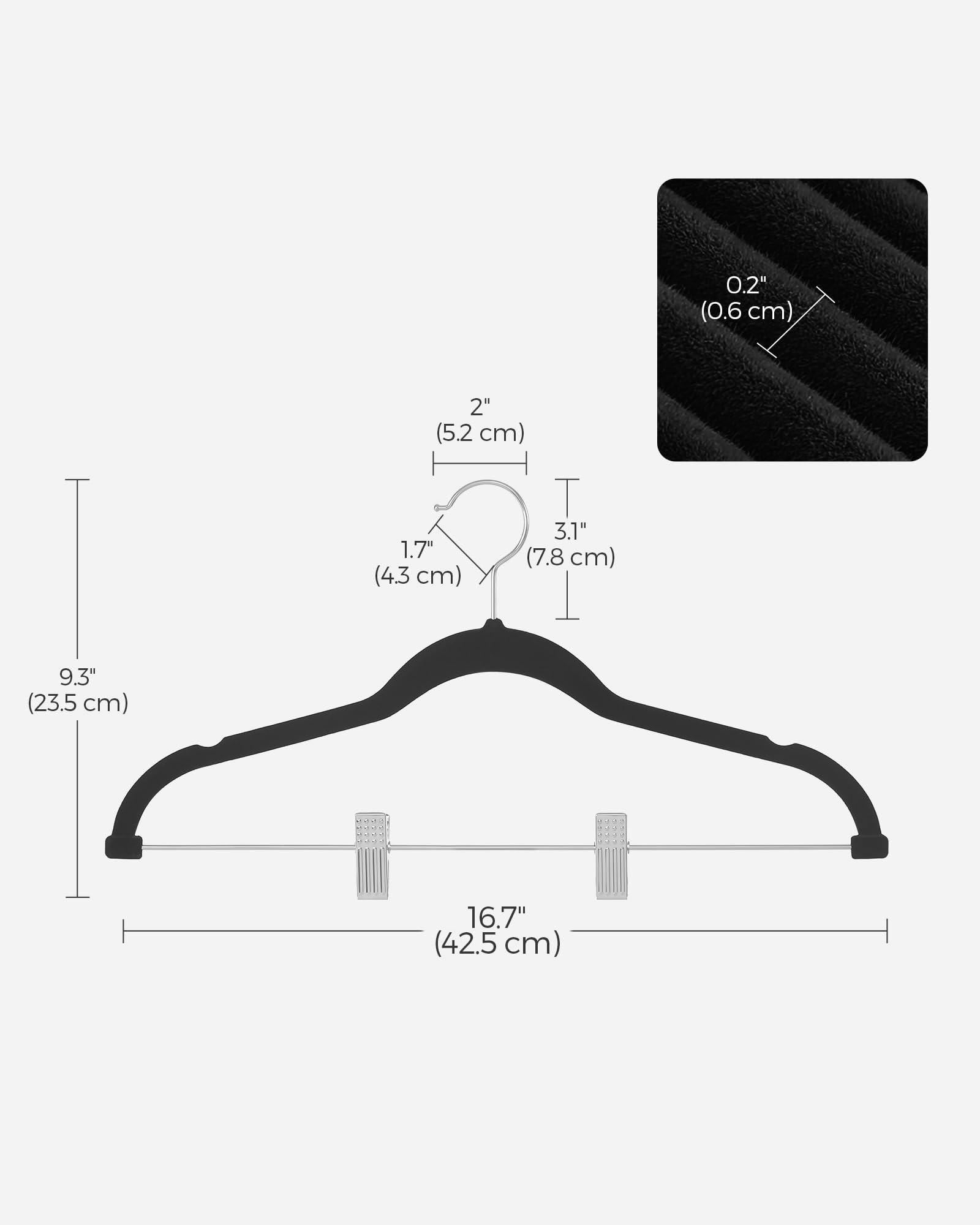 SONGMICS 30-Pack Pants Hangers, 42.5 cm Long Velvet Trousers Hangers with Adjustable Clips, Heavy-Duty, Non-Slip, Space-Saving for Pants, Skirts, Coats, Dresses, Tank Tops, Black UCRF12B30 SONGMICS
