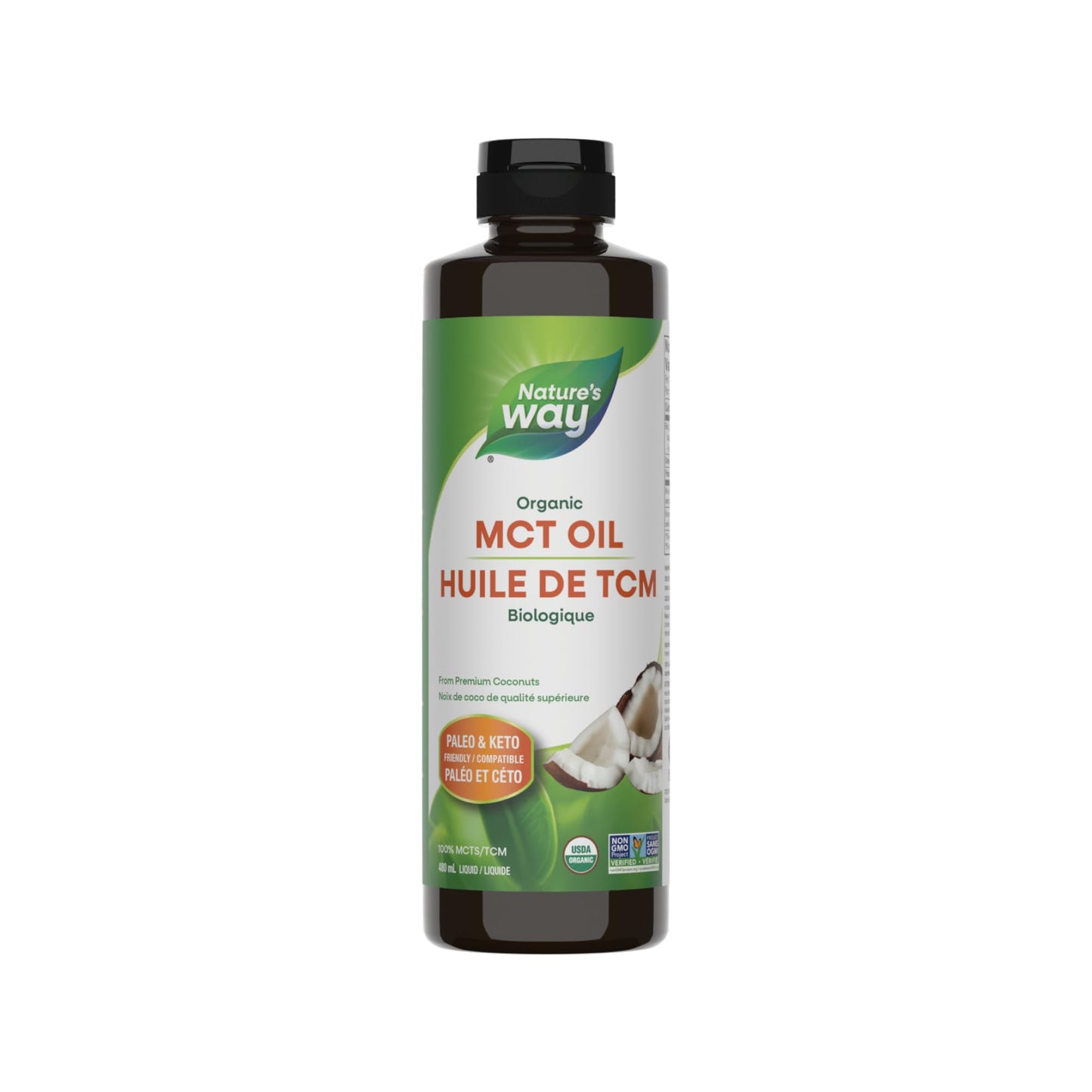 Nature's Way 100% Pure MCT Oil – Organic Coconut-Derived Medium Chain Triglycerides – No Palm or Filler Oils – Keto & Paleo Friendly – Non-GMO, Vegetarian, Gluten-Free, Flavourless – 480 mL Nature's Way
