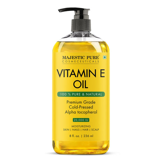 Majestic Pure Vitamin E Oil - 100% Pure & Natural, 20,000 IU | Premium Grade, Cold-Pressed and Tocopherol to Repair Dry, Damaged Skin| Moisturizing Skin, Hair and Scalp 8 Fl Oz