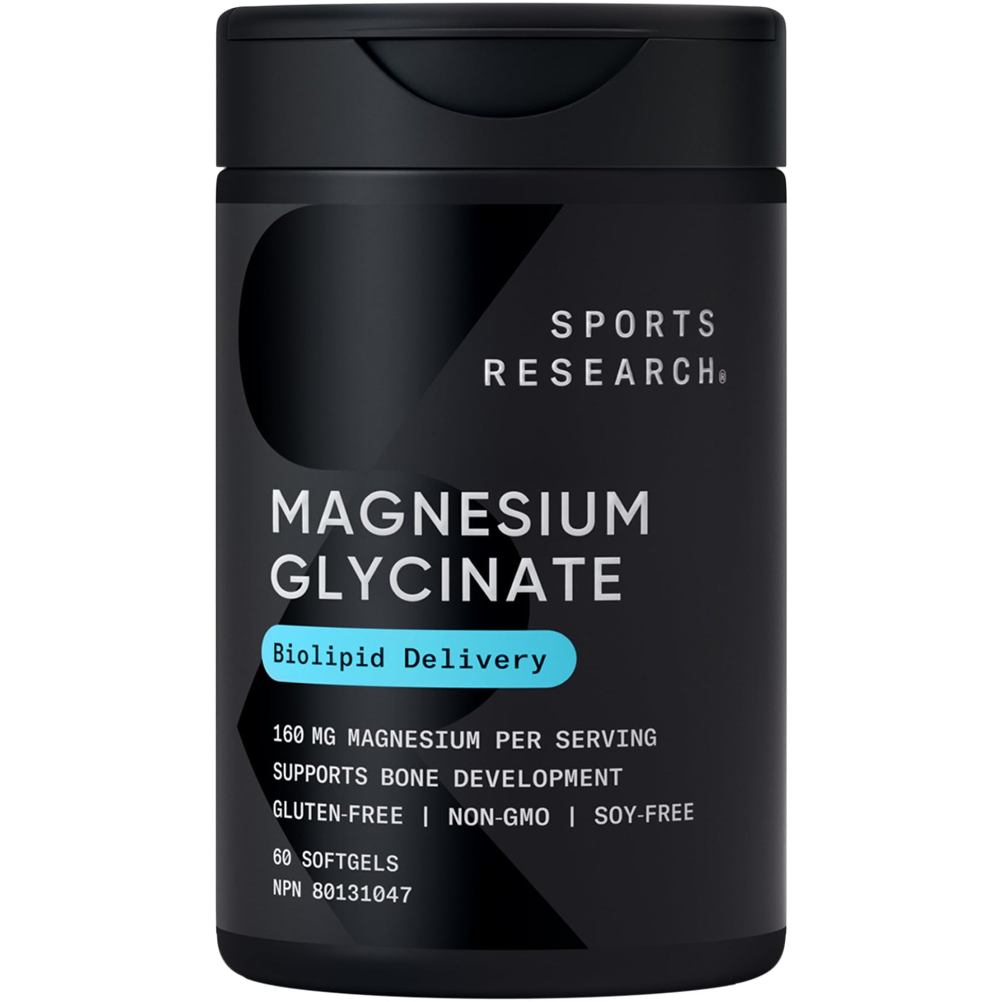 Sports Research® Magnesium Glycinate - Supports Bone Development & Muscle Function | 160mg of Chelated Elemental Magnesium w/Coconut MCT Oil | Non-GMO, Gluten & Soy Free - Liquid Softgels | 60 Count - Available at All In One Marketplace Canada