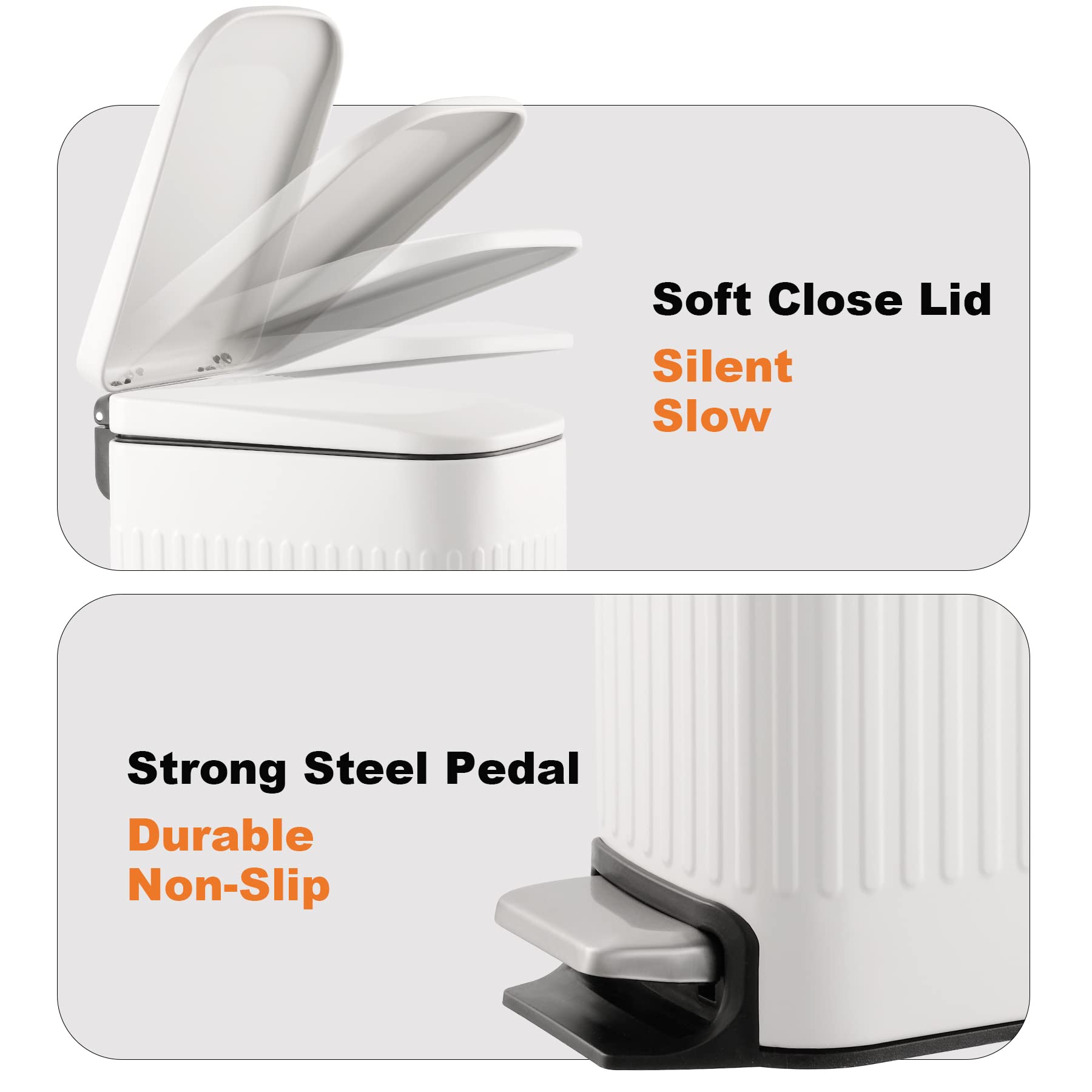 TrashAid Slim Bathroom Trash Can with Lid Soft Close, 6 Liter/1.6 Gallon Stainless Steel Small Garbage Can with Removable Inner Bucket, Step Pedal, Slim Wastebasket for Toilet, Office, Bedroom, White - Available at All In One Marketplace Canada