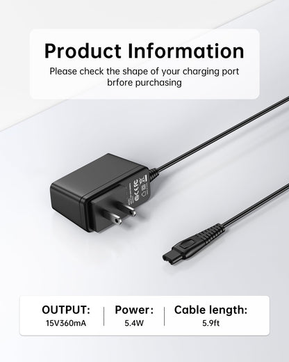 VHBW HQ8505 Charger for Philips Trimmer Shaver OneBlade 15V 0.36A