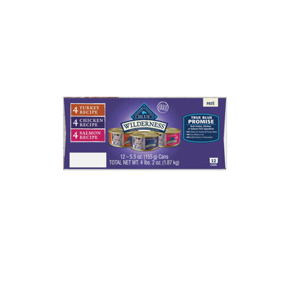 Blue Buffalo Wilderness HR Adult Cat Chicken/Salmon/Turkey 5.5oz Can Variety Pack Blue Buffalo
