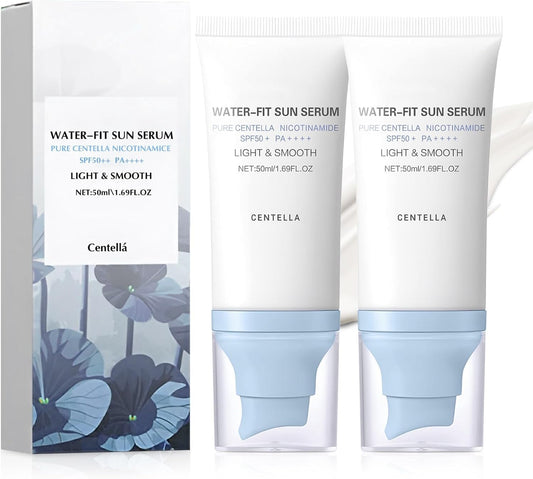 2PCS Centella Sunscreen SPF 50, 50ML 𝑴𝒂𝒅𝒂𝒈𝒂𝒔𝒄𝒂𝒓 Sunscreen Face Serum, Daily UV Defense Sunblock Summer Korean Sunscreen for Face, Travel Essentials for All Skin (White) - Available at All In One Marketplace Canada