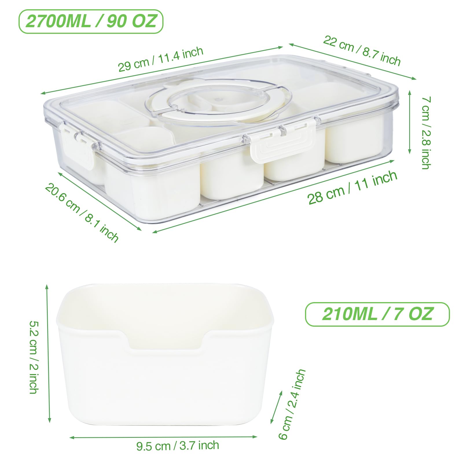 Snackle Box Container with Lid & Handle, Airtight Divided Snack Organizer, Portable Charcuterie Board for Travel, Road Trips, Picnic, Fruits, Veggies, Candy & Nuts