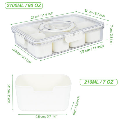 Snackle Box Container with Lid & Handle, Airtight Divided Snack Organizer, Portable Charcuterie Board for Travel, Road Trips, Picnic, Fruits, Veggies, Candy & Nuts