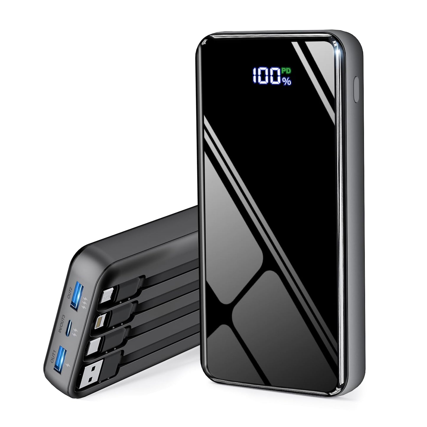 Portable Charger with Built in Cables, 50000mAh Power Bank Fast Charging 6 Outputs 2 Inputs with LED Display External Battery Pack Compatible with Cellphones Tablets AirPods etc - Available at All In One Marketplace Canada